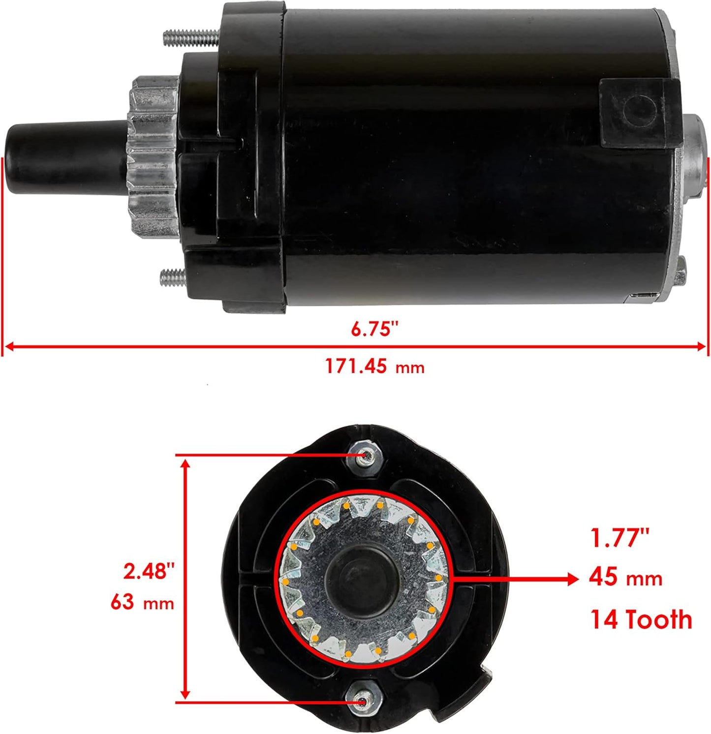 14 Spline Starter Motor 2009801 for Kohler single cylinder Courage models SV470, SV471, SV480, SV530, SV540, SV541, SV590, SV591, SV600, SV601, SV610, SV620