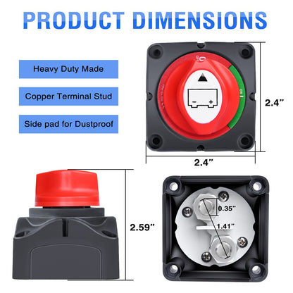 Battery Isolator Switch 12V On/Off(Continuous Rated 275A @12VDc)